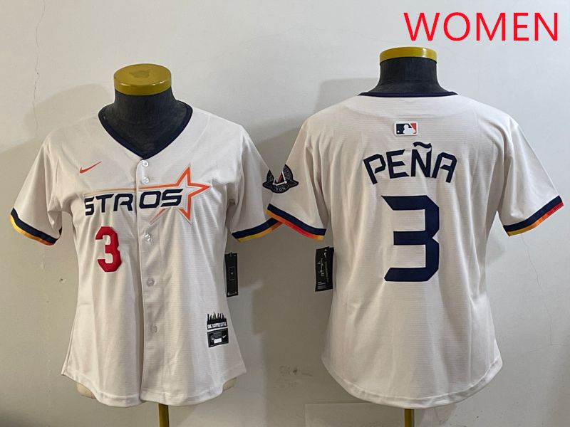 Women Houston Astros #3 Pena Cream Three generations Joint Name 2025 Nike MLB Jersey style 13